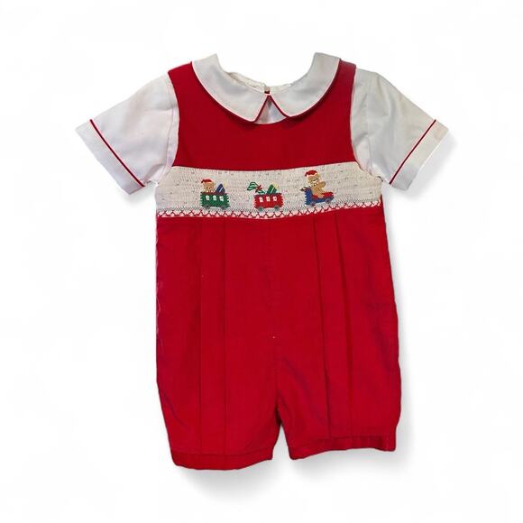Vtg Childs Carriage Boutiques Baby 18M Christmas Holiday Train Red Romper NWT - Picture 1 of 6